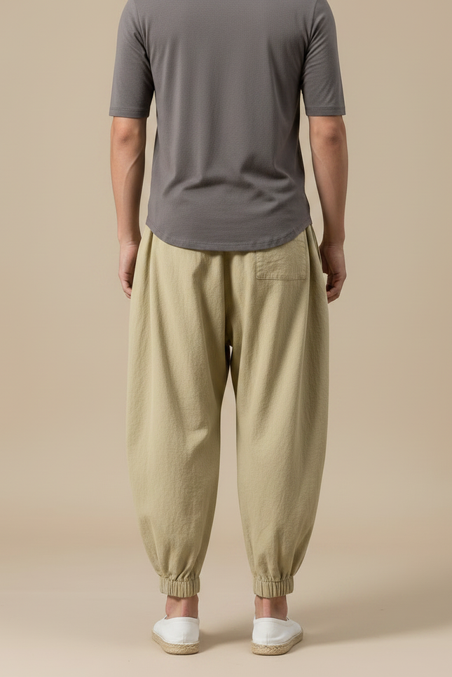 Pantalon Chinois Harem Lin Ample Décontracté Homme - Kaki - vue 2