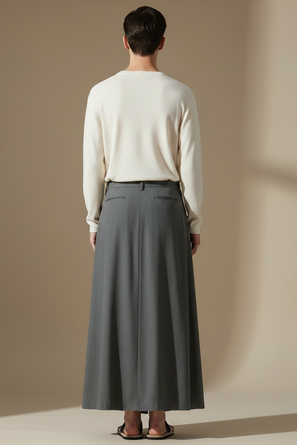 Pantalon Chinois Gris Ample Plissé Coton Homme - vue 2