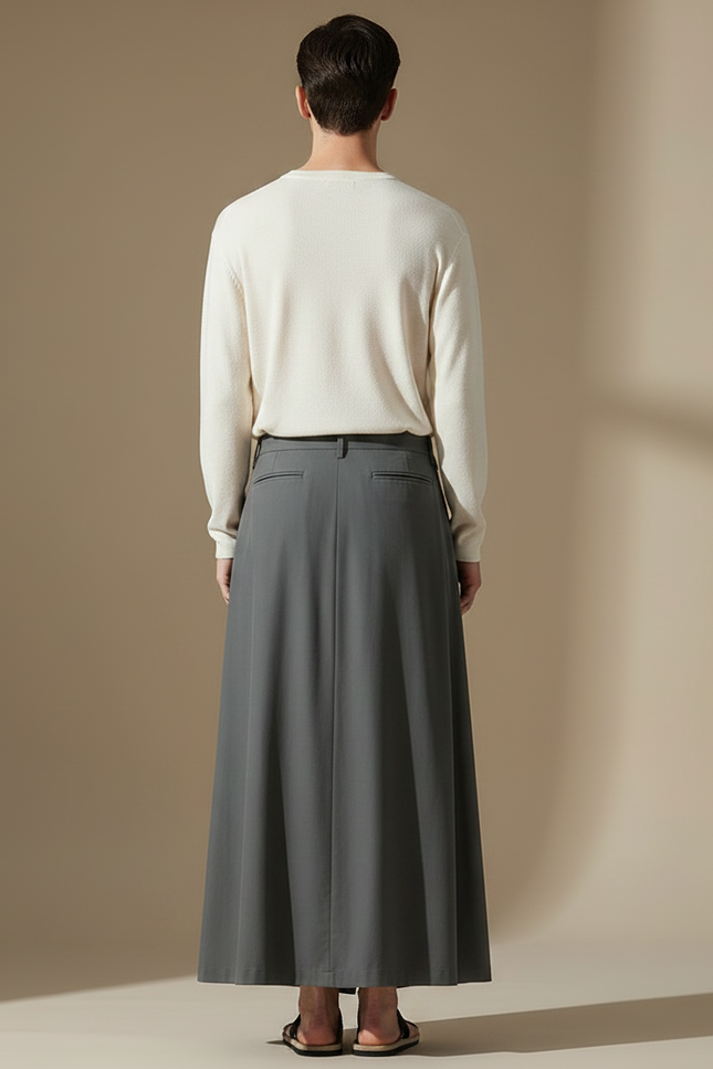 Pantalon Chinois Gris Ample Plissé Coton Homme - vue 2