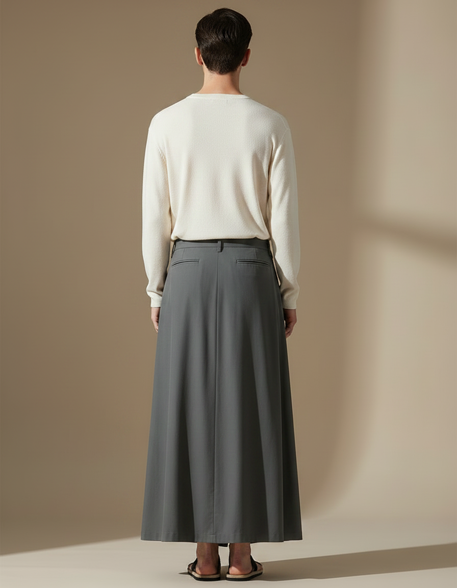 Pantalon Chinois Gris Ample Plissé Coton Homme - vue 2