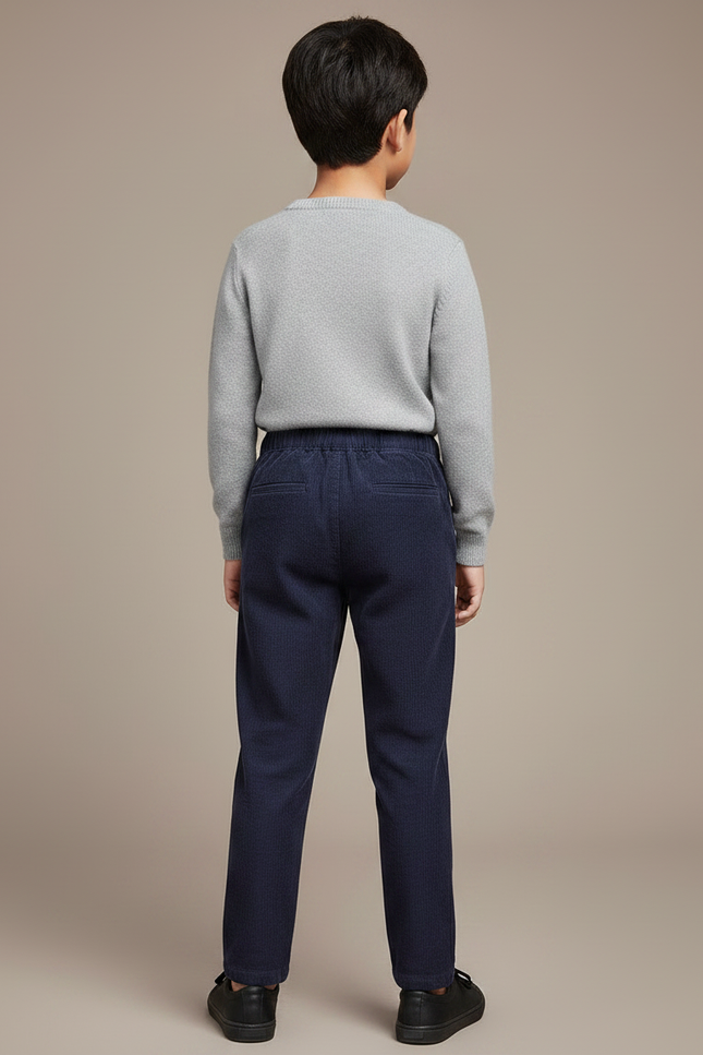 Pantalon Chinois Bleu Marine Côtelé Décontracté Enfant - Cordé - vue 2
