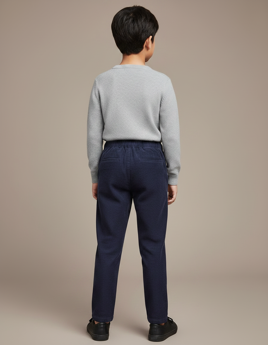 Pantalon Chinois Bleu Marine Côtelé Décontracté Enfant - Cordé - vue 2