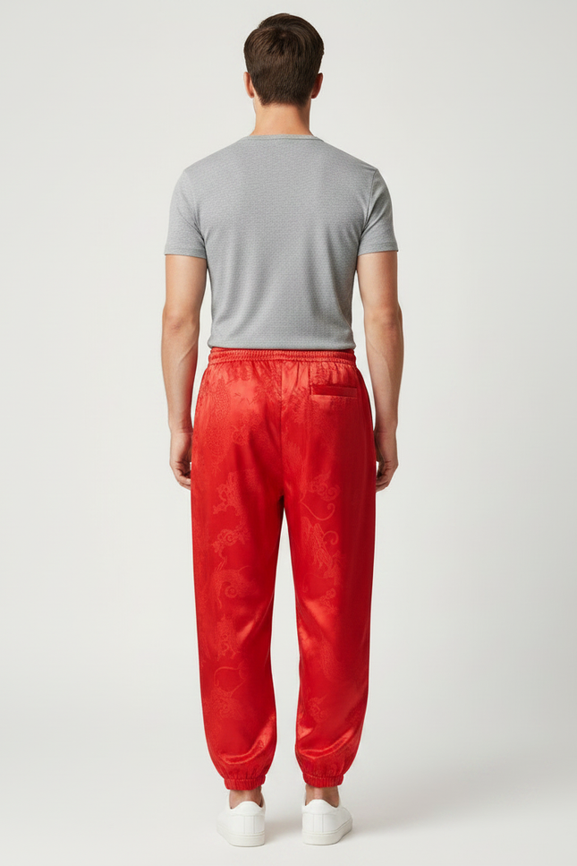 Pantalon Chinois Homme Rouge Ample - Satin - vue 2