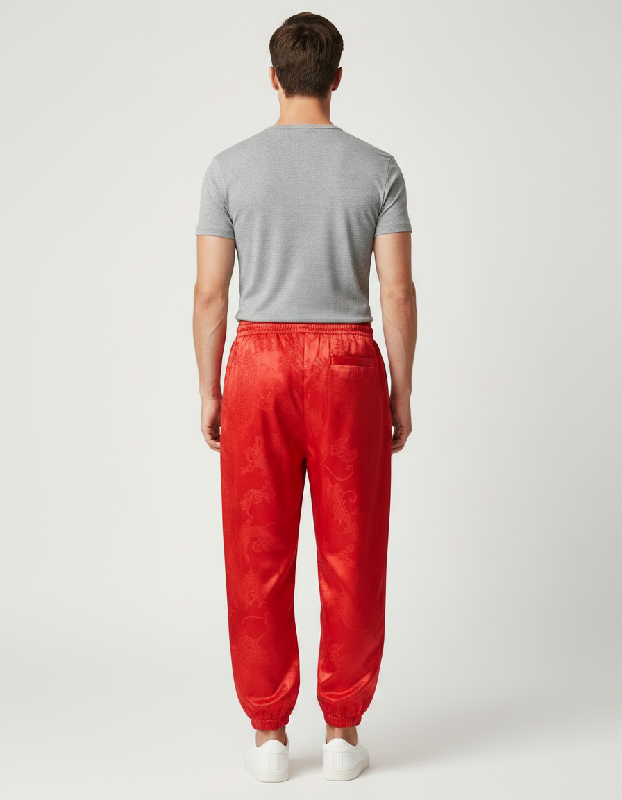 Pantalon Chinois Homme Rouge Ample - Satin - vue 2