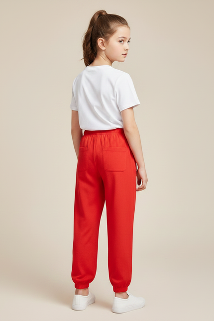 Pantalon Chinois Rouge Élastiqué Fluide Enfant Coton - vue 2