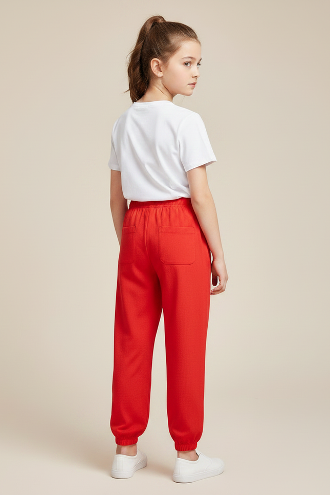 Pantalon Chinois Rouge Élastiqué Fluide Enfant Coton - vue 2