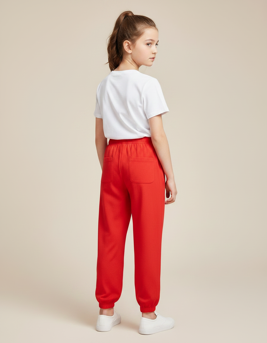 Pantalon Chinois Rouge Élastiqué Fluide Enfant Coton - vue 2