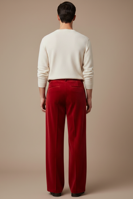 Pantalon Chinois Rouge Velours Ample Élégant Homme - vue 2