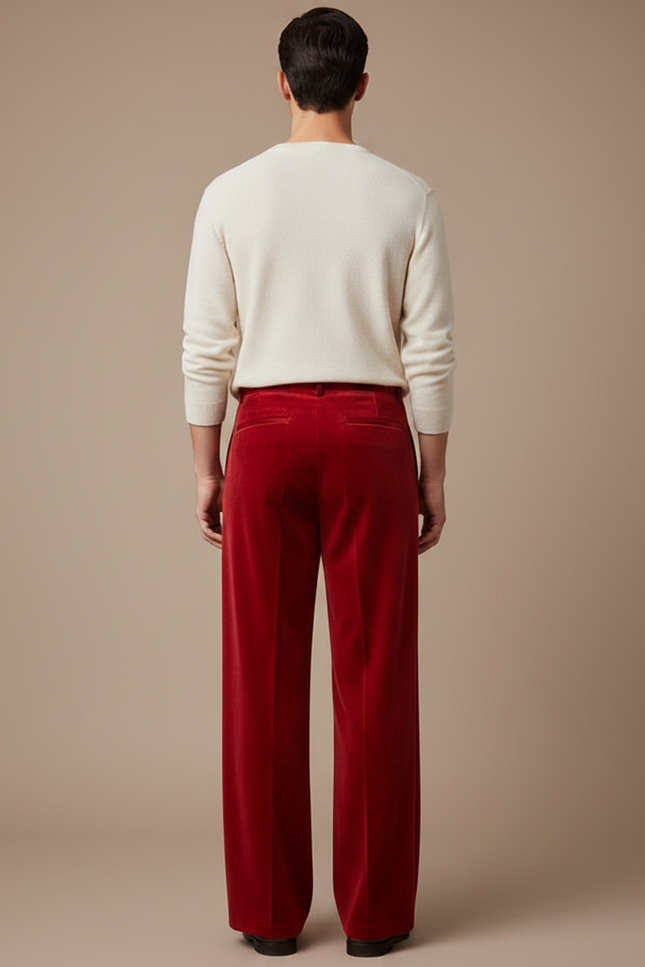 Pantalon Chinois Rouge Velours Ample Élégant Homme - vue 2