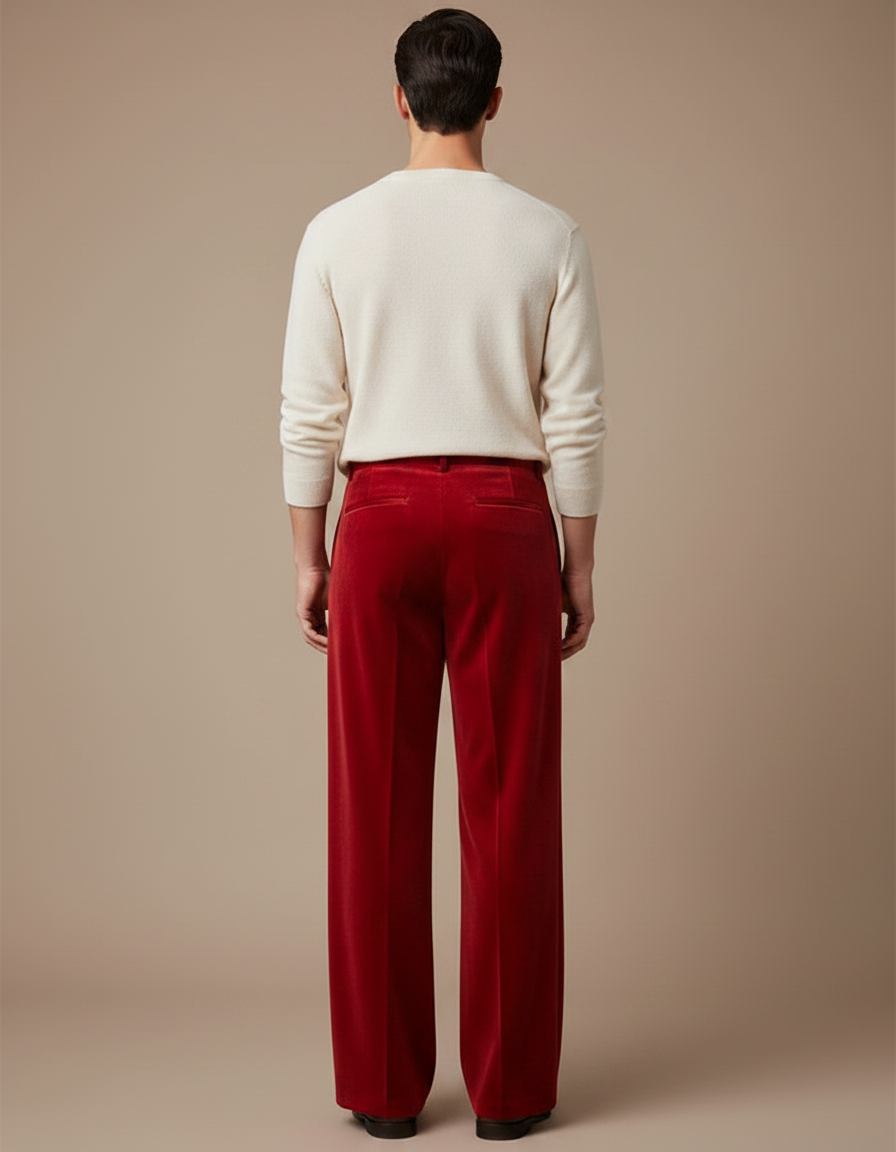 Pantalon Chinois Rouge Velours Ample Élégant Homme - vue 2