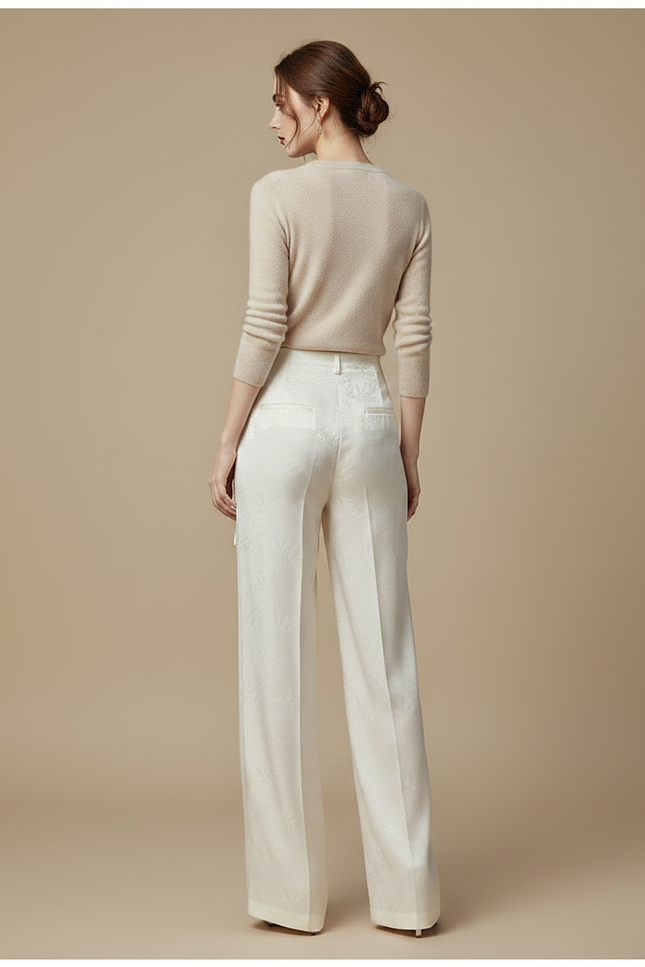 Pantalon Chinois Blanc Jacquard Fluide Ample Élégant - Satin - vue 2
