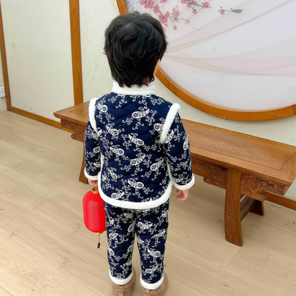 Pantalon Chinois Bleu Marine Motif Cachemire Enfant - Molleton
