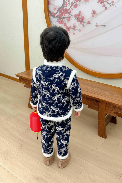 Pantalon Chinois Bleu Marine Motif Cachemire Enfant - Molleton