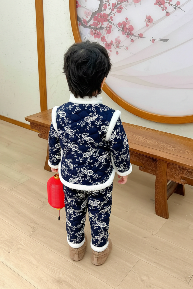Pantalon Chinois Bleu Marine Motif Cachemire Enfant - Molleton