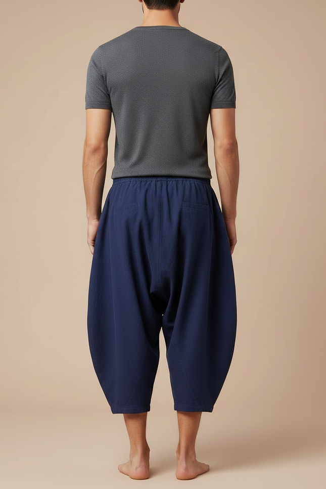 Pantalon Chinois Bleu Marine Ample Coton Cordon Homme - vue 2
