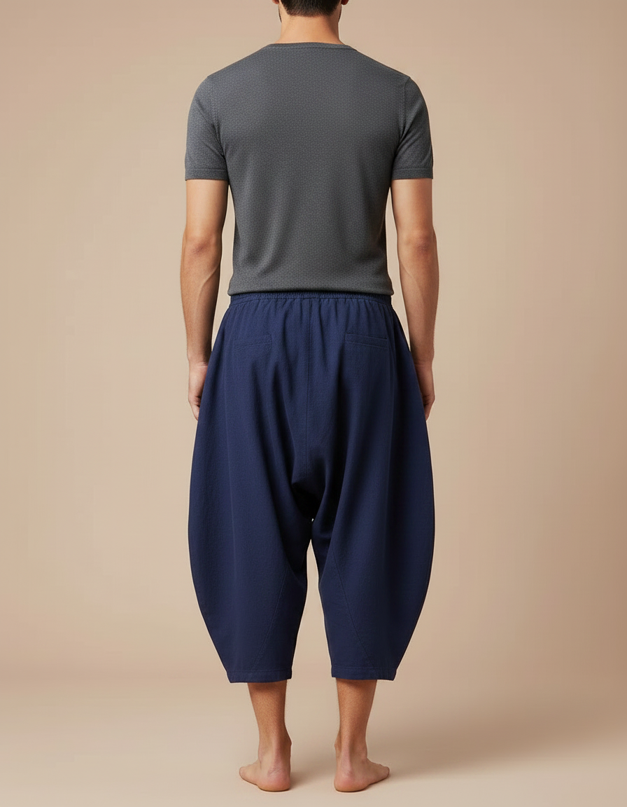 Pantalon Chinois Bleu Marine Ample Coton Cordon Homme - vue 2