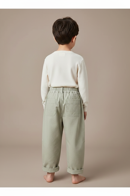 Pantalon Chinois Vert Ample Coton Enfant Casual - Kaki - vue 2