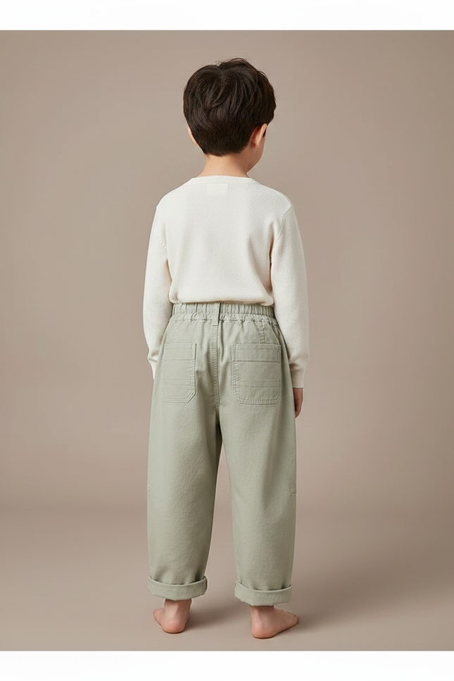 Pantalon Chinois Vert Ample Coton Enfant Casual - Kaki - vue 2