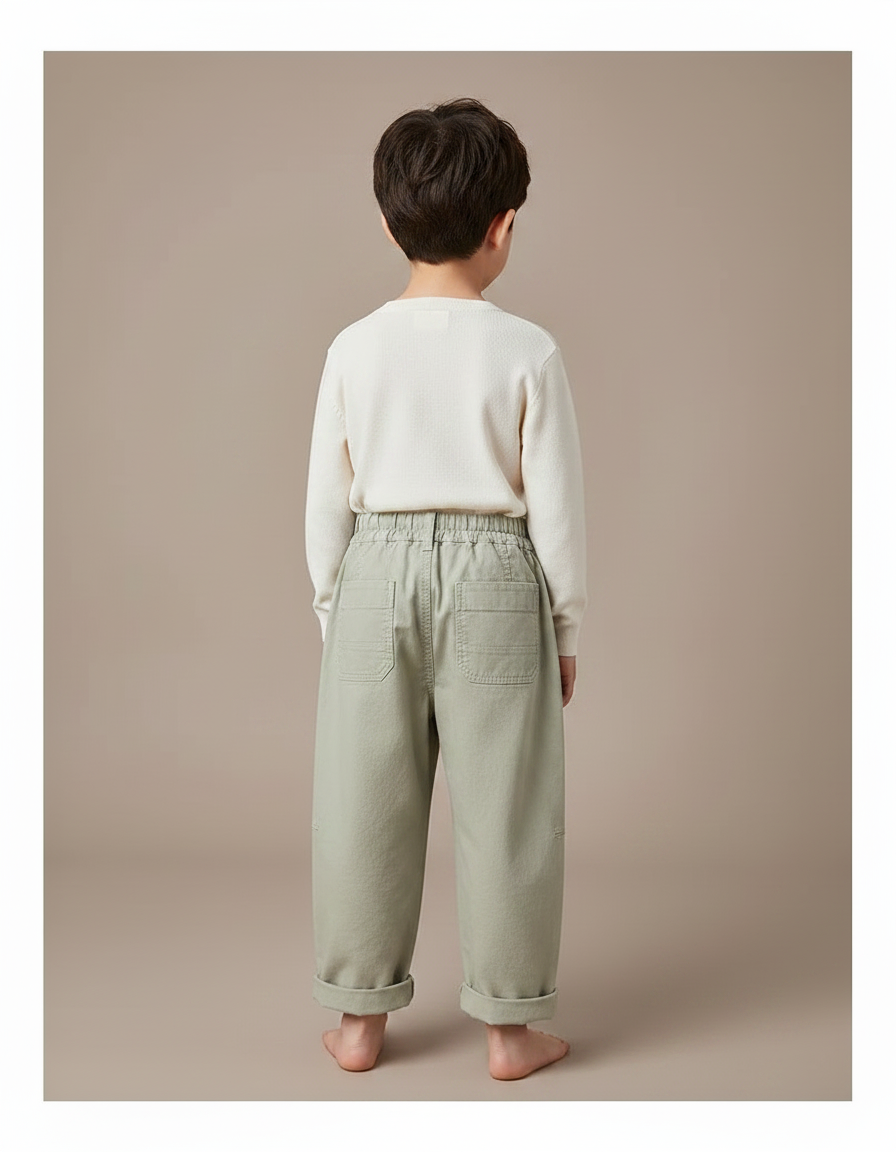 Pantalon Chinois Vert Ample Coton Enfant Casual - Kaki - vue 2