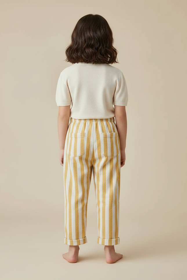 Pantalon Chinois Rayé Jaune Écru Coton Ample Enfant - Multicolore - vue 2