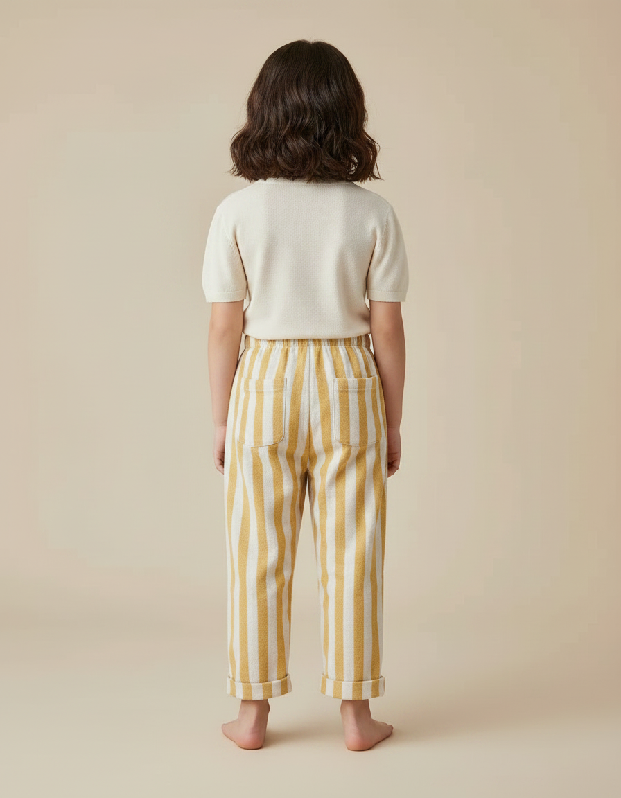 Pantalon Chinois Rayé Jaune Écru Coton Ample Enfant - Multicolore - vue 2