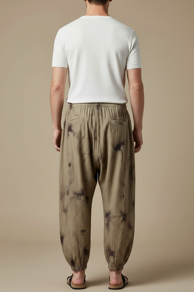 Pantalon Chinois Harem Tie-Dye Ample Lin Coton Homme - Kaki - vue 2