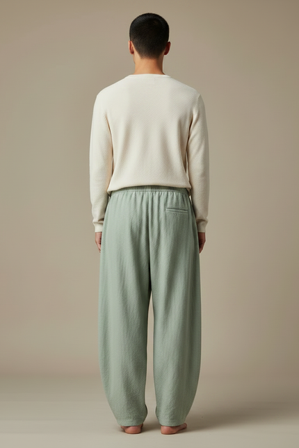 Pantalon Chinois Vert Ample Lin Coton Décontracté Homme - vue 2