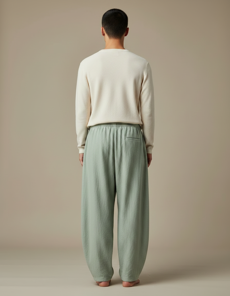 Pantalon Chinois Vert Ample Lin Coton Décontracté Homme - vue 2