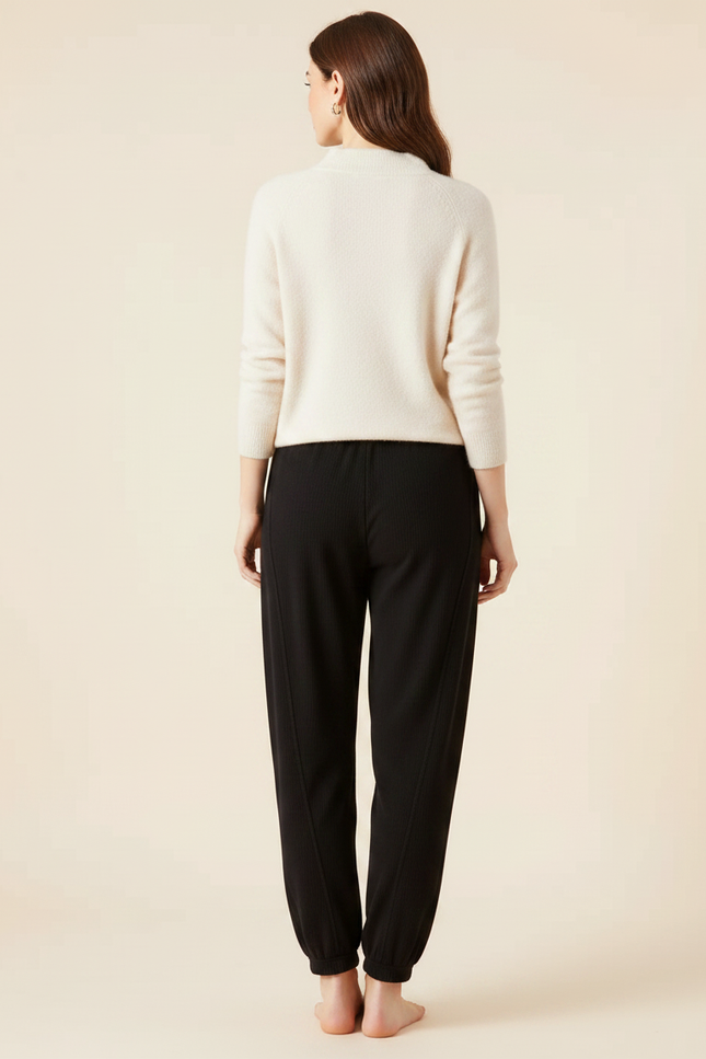 Pantalon Chinois Noir Côtelé Ample Confortable - Cordé - vue 2