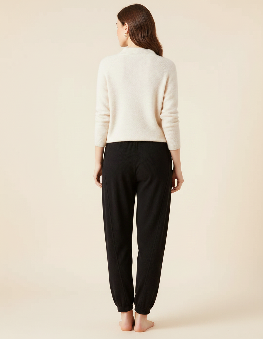 Pantalon Chinois Noir Côtelé Ample Confortable - Cordé - vue 2