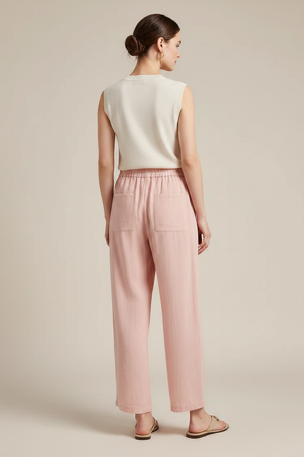 Pantalon Chinois Rose Lin Ample Brodé Fluide - vue 2