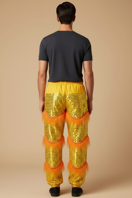Pantalon Chinois Scintillant Doré Fourrure Orange Homme - Polyester - vue 2