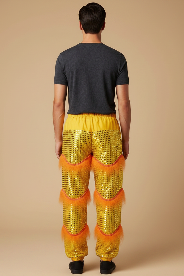 Pantalon Chinois Scintillant Doré Fourrure Orange Homme - Polyester - vue 2