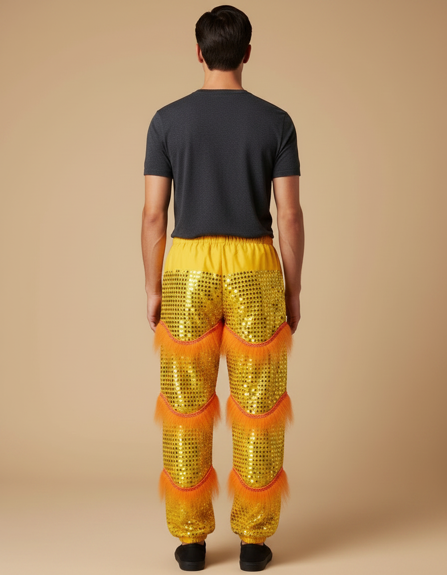 Pantalon Chinois Scintillant Doré Fourrure Orange Homme - Polyester - vue 2