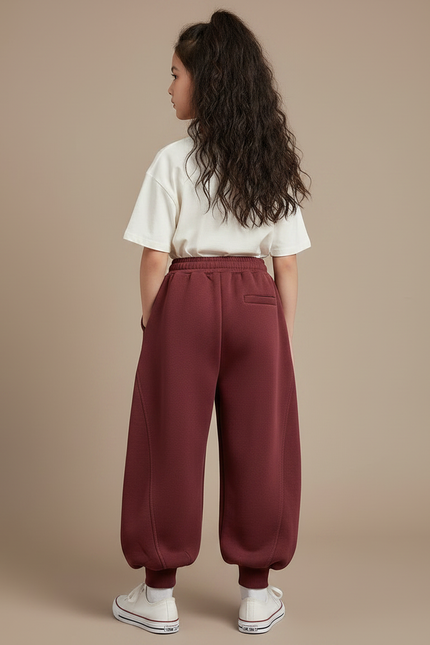 Pantalon Chinois Bordeaux Ample Sportif Molleton Enfant - vue 2