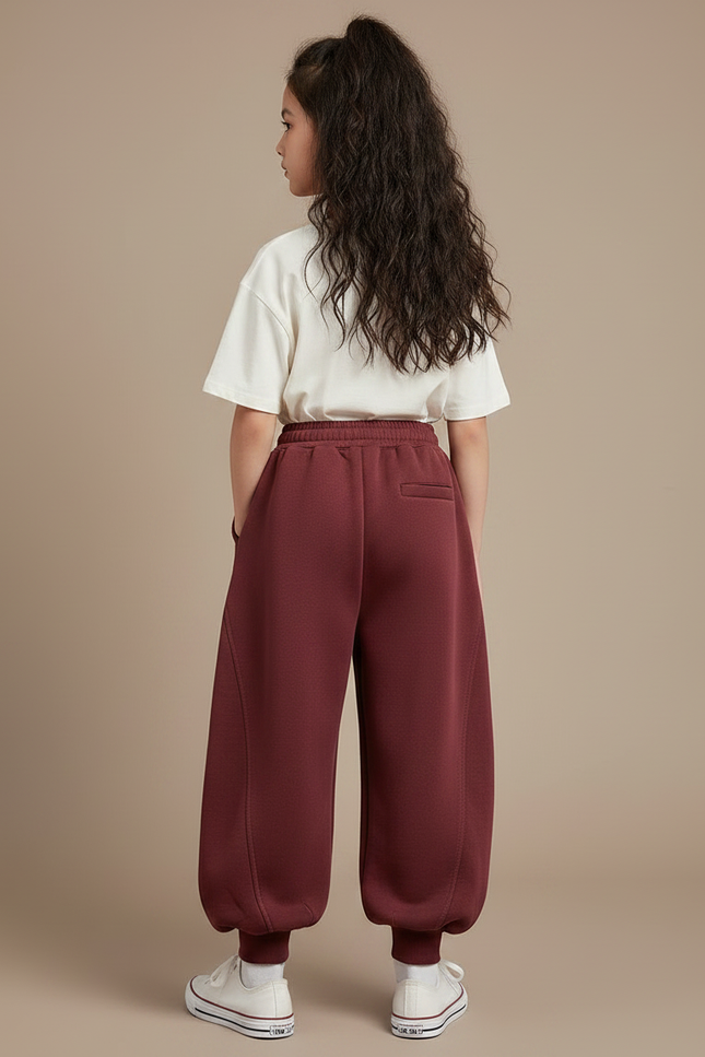 Pantalon Chinois Bordeaux Ample Sportif Molleton Enfant - vue 2