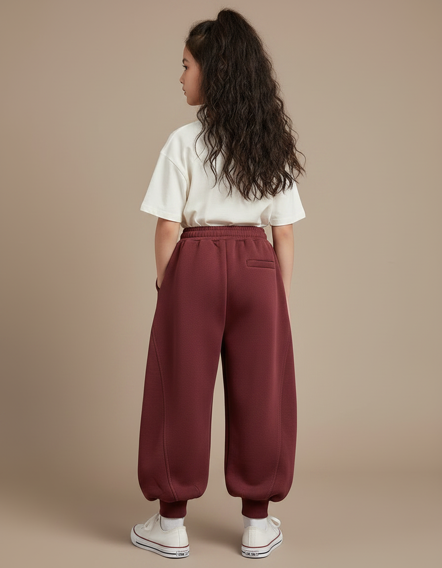 Pantalon Chinois Bordeaux Ample Sportif Molleton Enfant - vue 2