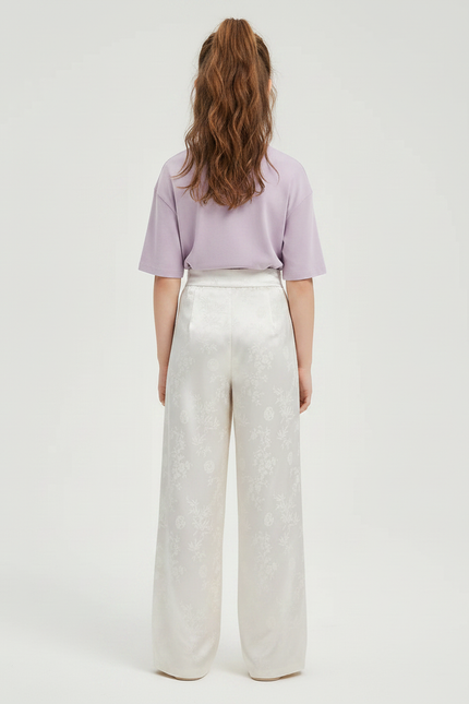 Pantalon Chinois Blanc Satiné Imprimé Fluide Enfant - vue 2