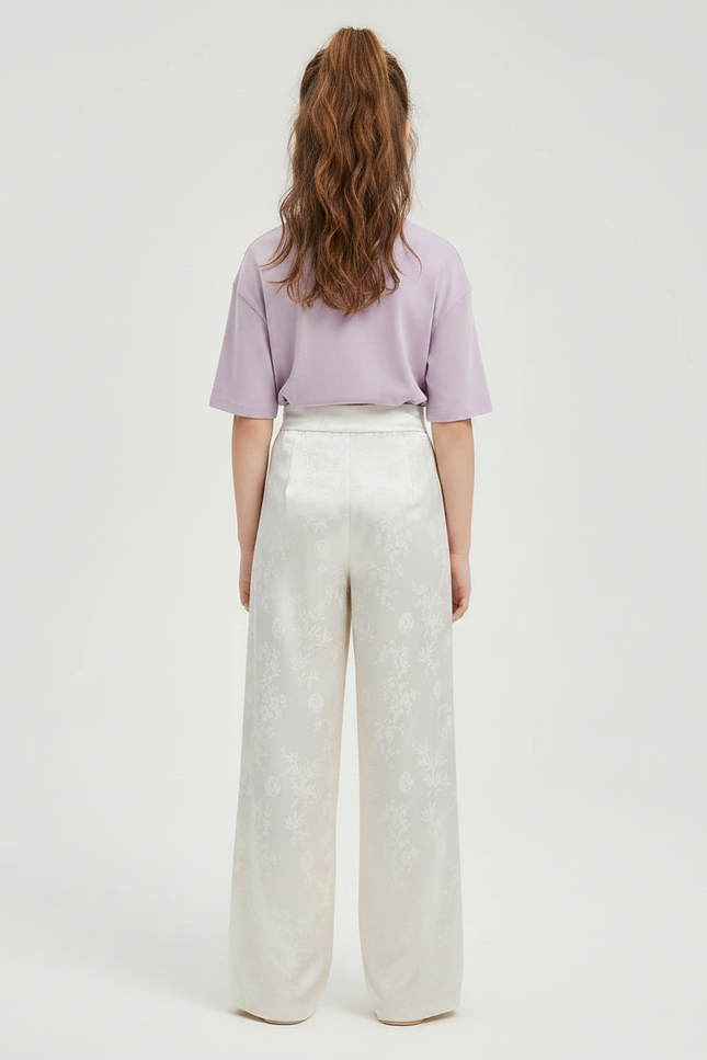 Pantalon Chinois Blanc Satiné Imprimé Fluide Enfant - vue 2