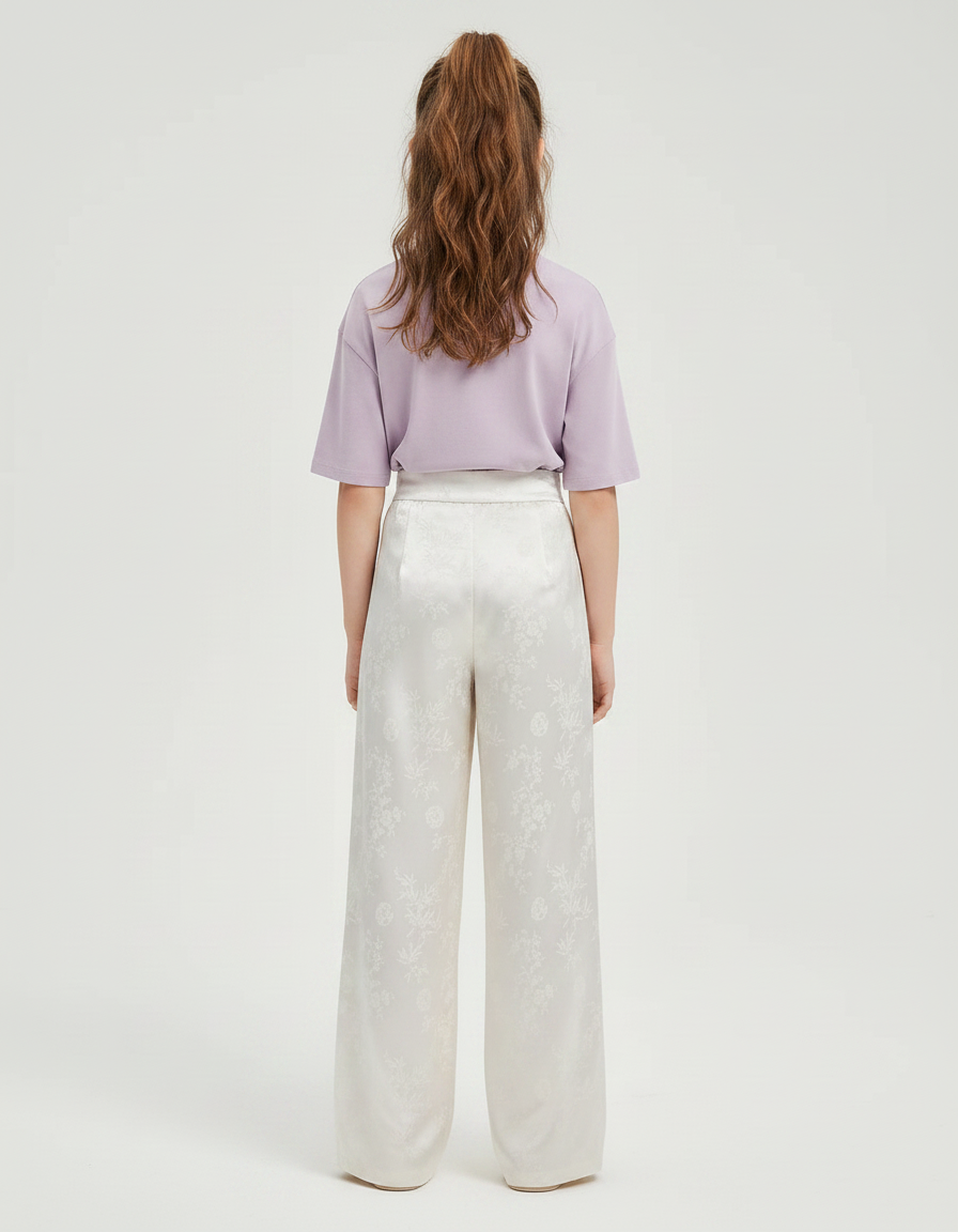 Pantalon Chinois Blanc Satiné Imprimé Fluide Enfant - vue 2