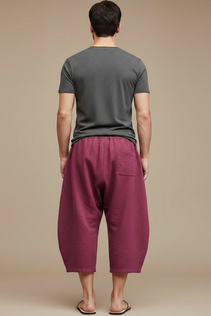 Pantalon Chinois Bordeaux Ample Lin Décontracté Cordon - vue 2