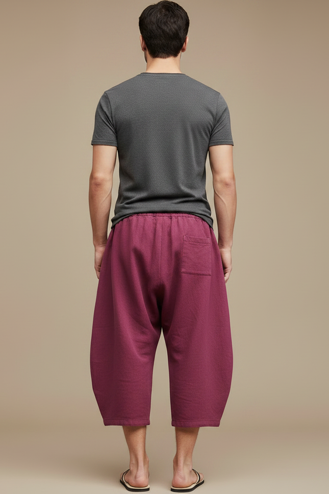 Pantalon Chinois Bordeaux Ample Lin Décontracté Cordon - vue 2
