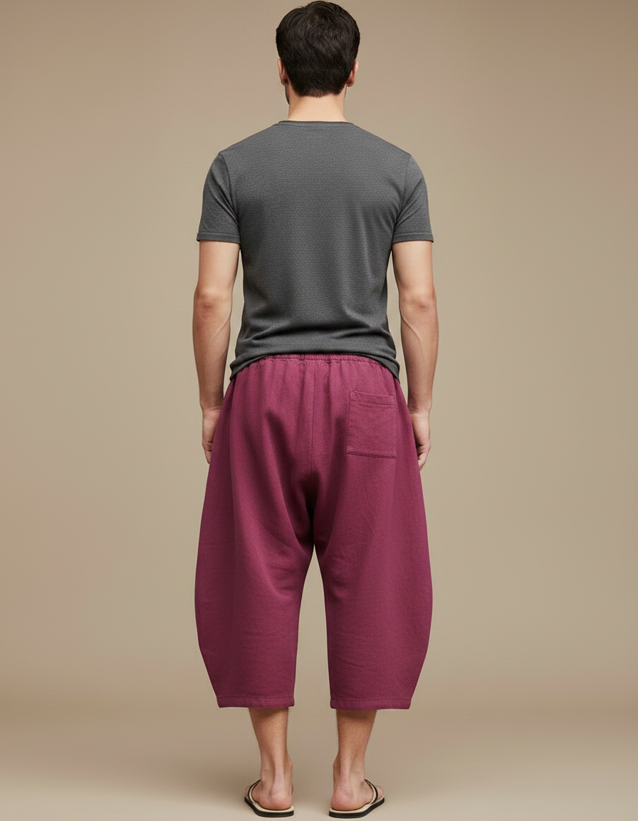 Pantalon Chinois Bordeaux Ample Lin Décontracté Cordon - vue 2