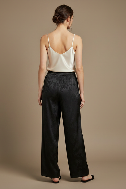 Pantalon Chinois Noir Ample Soie Jacquard Femme - vue 2