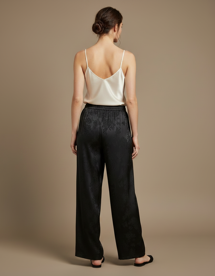 Pantalon Chinois Noir Ample Soie Jacquard Femme - vue 2