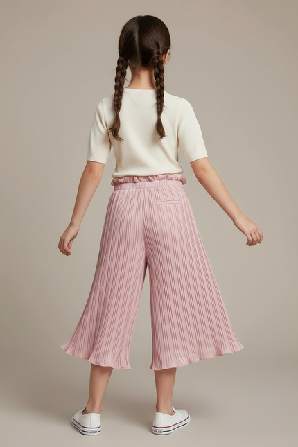 Pantalon Chinois Rose Plissé Fluide Ample Fille - Polyester - vue 2