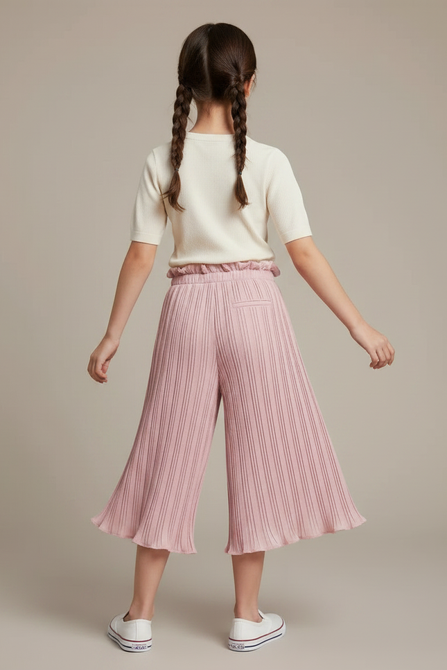 Pantalon Chinois Rose Plissé Fluide Ample Fille - Polyester - vue 2