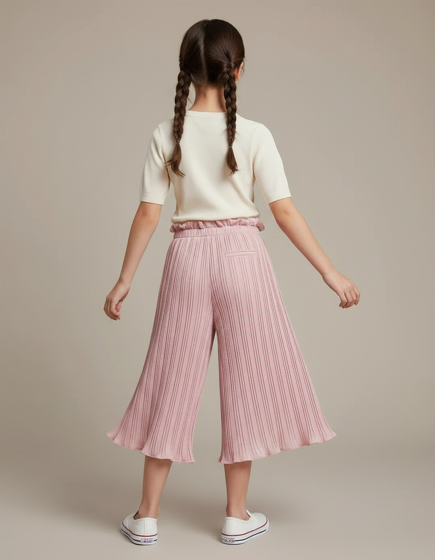 Pantalon Chinois Rose Plissé Fluide Ample Fille - Polyester - vue 2