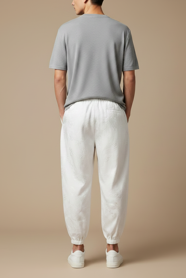 Pantalon Chinois Harem Dragon Blanc Ample Coton - vue 2