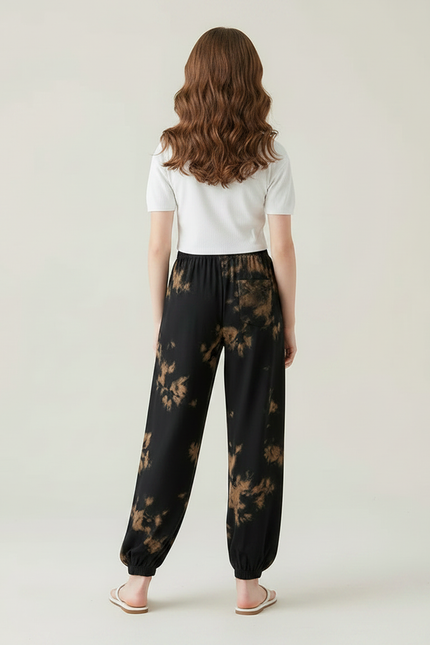 Pantalon Chinois Noir Tie-Dye Ample Fluide Estival Femme - Imprimé Viscose - vue 2
